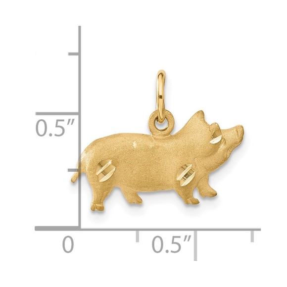 14k Yellow Gold Farm Brushed Finish D/C Animal Pig Piglet Necklace Charm Pendant - Picture 4 of 4